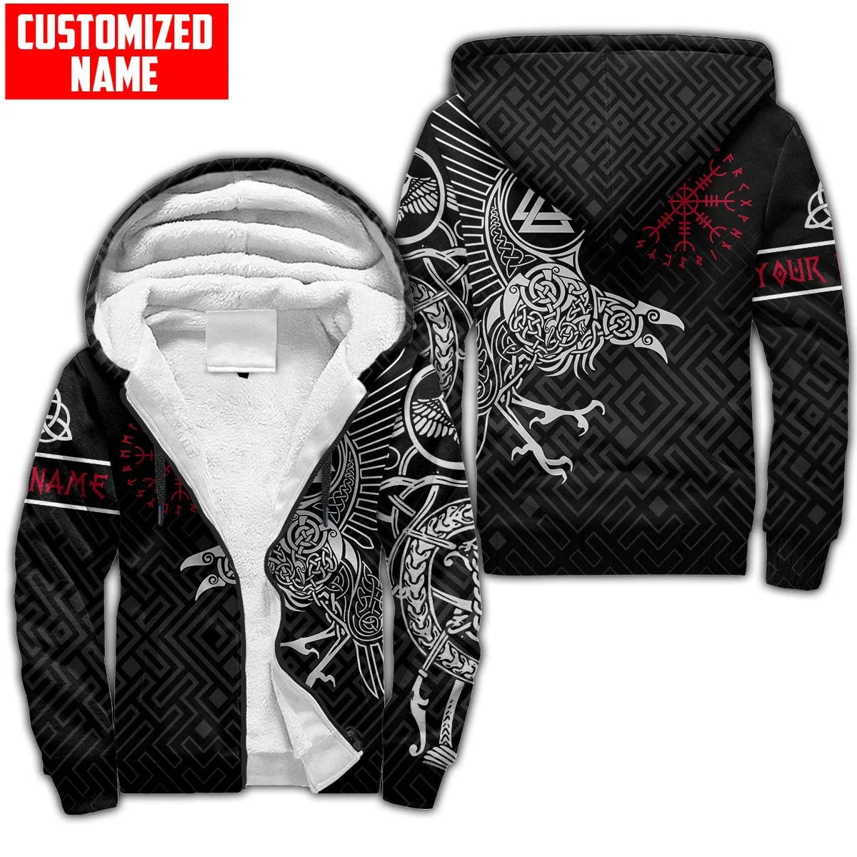 Odin Raven Fenrir Wolf Tattoo 3D Printed Mens Winter Thicker Zip Hoodie Unisex Casual Hooded Tracksuit Warm Fleece Jacket KD18