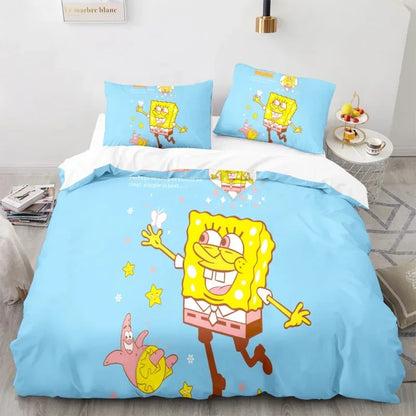 Cartoon anime komplet posteljine SpongeBob 3D print, Patricks Squidwards navlaka za poplun, jastučnica i posteljina, veličine Full Queen King