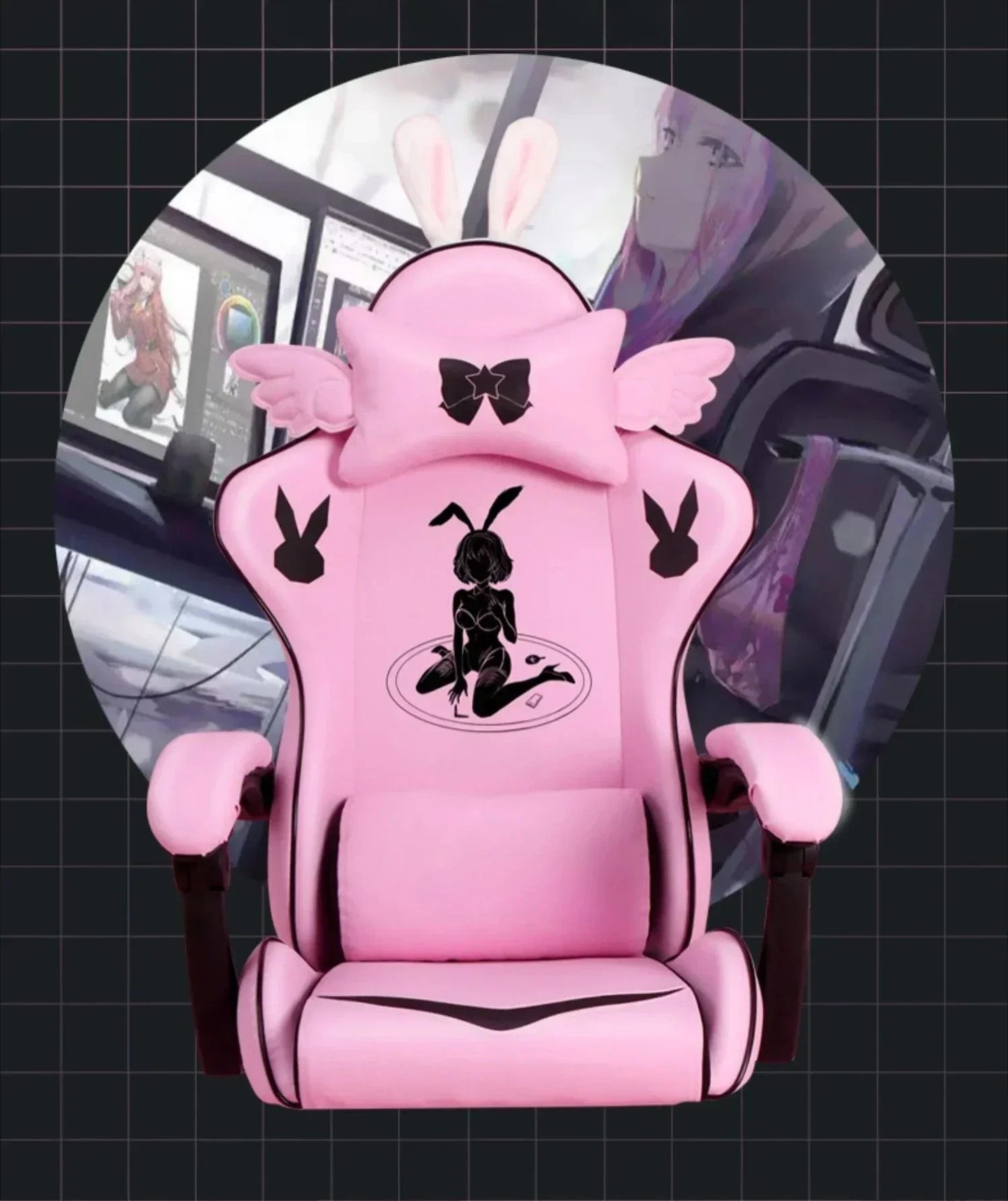 Pink Gaming Chair for Girls with Footrest, Comfortable Cartoon Gamer Chair, Adjustable Swivel Computer Chair for Bedroom, Office & Study