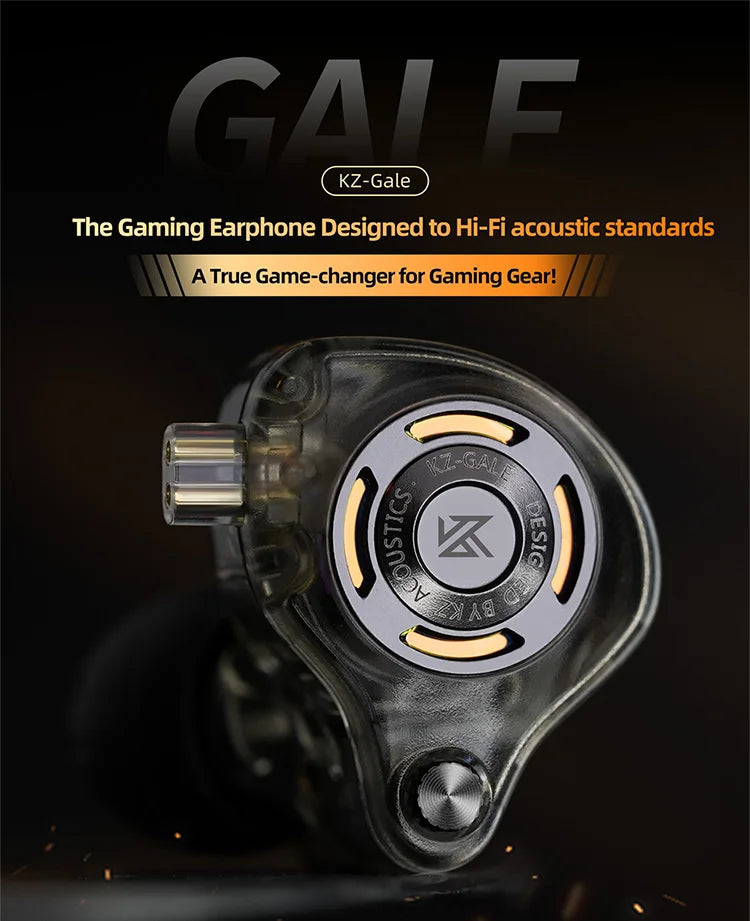 KZ Gale Gaming IEM Earphones – HiFi Super-Linear Driver In-Ear Monitor with Detachable Silver-Plated 2-Pin Cable