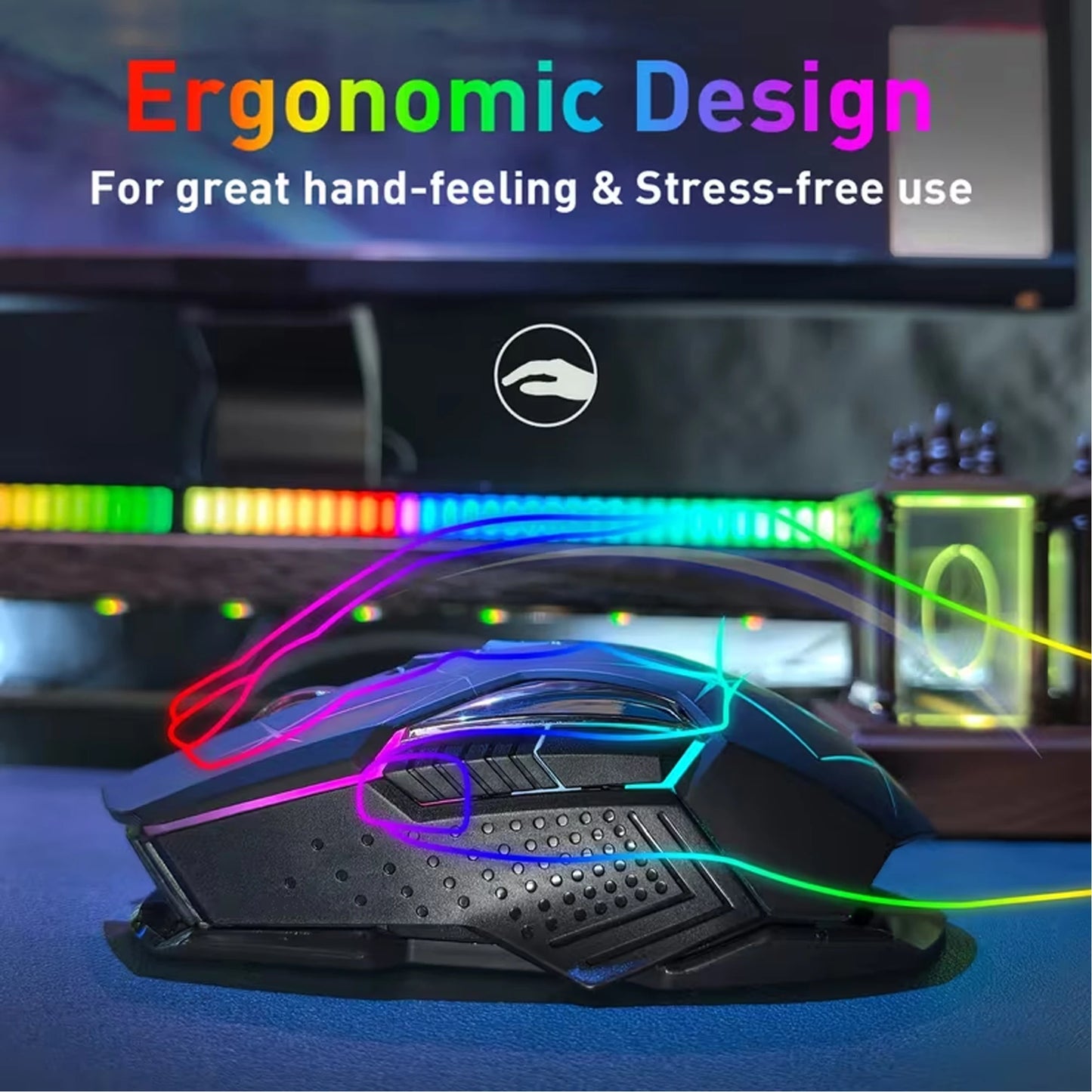 Wireless Gaming Mouse 2.4G Rechargeable Gaming Mouse with RGB Breathing Light, 2400 DPI, 6 Buttons, Instant Response Wireless Mouse for PC, Laptop & Gaming Switch