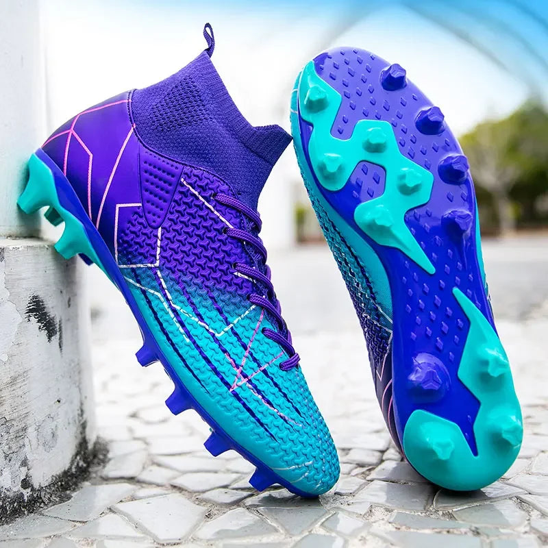 New Professional High-Top Football Shoes Artificial Grass Leather Youth Students Training Soccer Shoes for Men and Women Sports