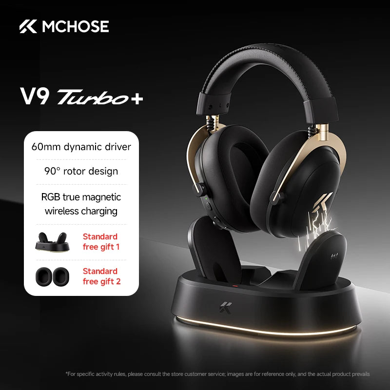MCHOSE V9 Turbo Wireless Gaming Headset 7.1 Surround Sound RGB Esports Headphones with 60mm Drivers, Noise Cancelling Mic & Charging Base