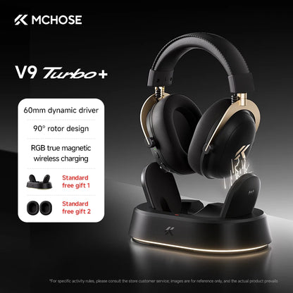 MCHOSE V9 Turbo Wireless Gaming Headset 7.1 Surround Sound RGB Esports Headphones with 60mm Drivers, Noise Cancelling Mic & Charging Base