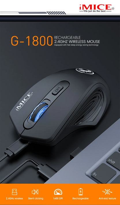 iMice Silent Rechargeable Wireless Mouse 2.4GHz, 1600 DPI Adjustable Wireless Mouse for PC, Laptop & Office, Quiet Click Ergonomic Computer Mouse