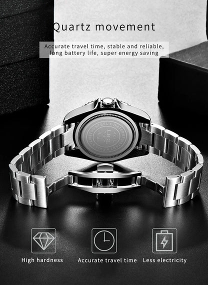 LIGE 2025 brand new men's watch luminous stainless steel business quartz luxury clock waterproof watches for men reloj hommes