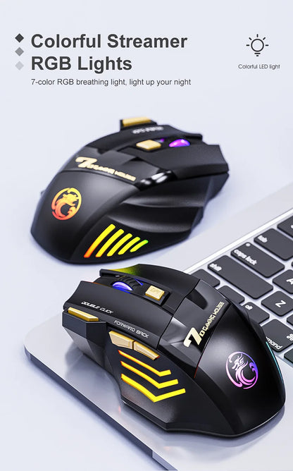 Ratón gaming inalámbrico USB IMICE GW-X7 3200DPI de doble modo, recargable, 7 teclas, 2.4Ghz, silencioso, Bluetooth, LED de respiración de 7 colores