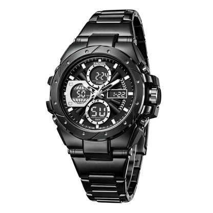 SMAEL 8160 Men’s Watch – Military-style sports model, analogue and digital, stainless steel – Water-resistant, with LED display, alarm, chronograph and stopwatch