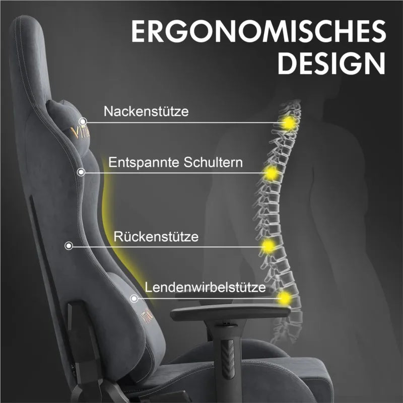 Kitinjoy Natural Suede Gaming Chair High Back Ergonomic Computer Chair with Footrest, Reclining Office Chair, Adjustable Swivel Gaming Seat