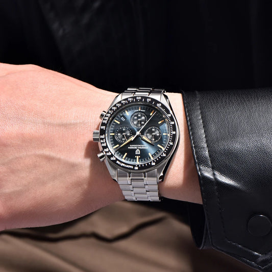 Pánské hodinky PAGANI DESIGN „New Moon“ – luxusní quartzové hodinky, chronograf, safírové sklo s antireflexní úpravou, keramická luneta, luminiscenční ručičky