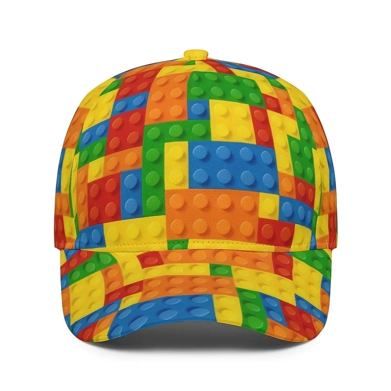 Cappellino da baseball per bambini con stampa a blocchi colorati, cappellino da sole unisex con protezione UV, casual, per gli amanti dei giochi all’aperto, cappellino alla moda per papà