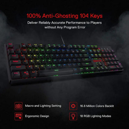 Redragon K582 SURARA RGB Mechanical Gaming Keyboard with 104 Keys, Red Switches, RGB Backlit Wired Gaming Keyboard for PC & Mac