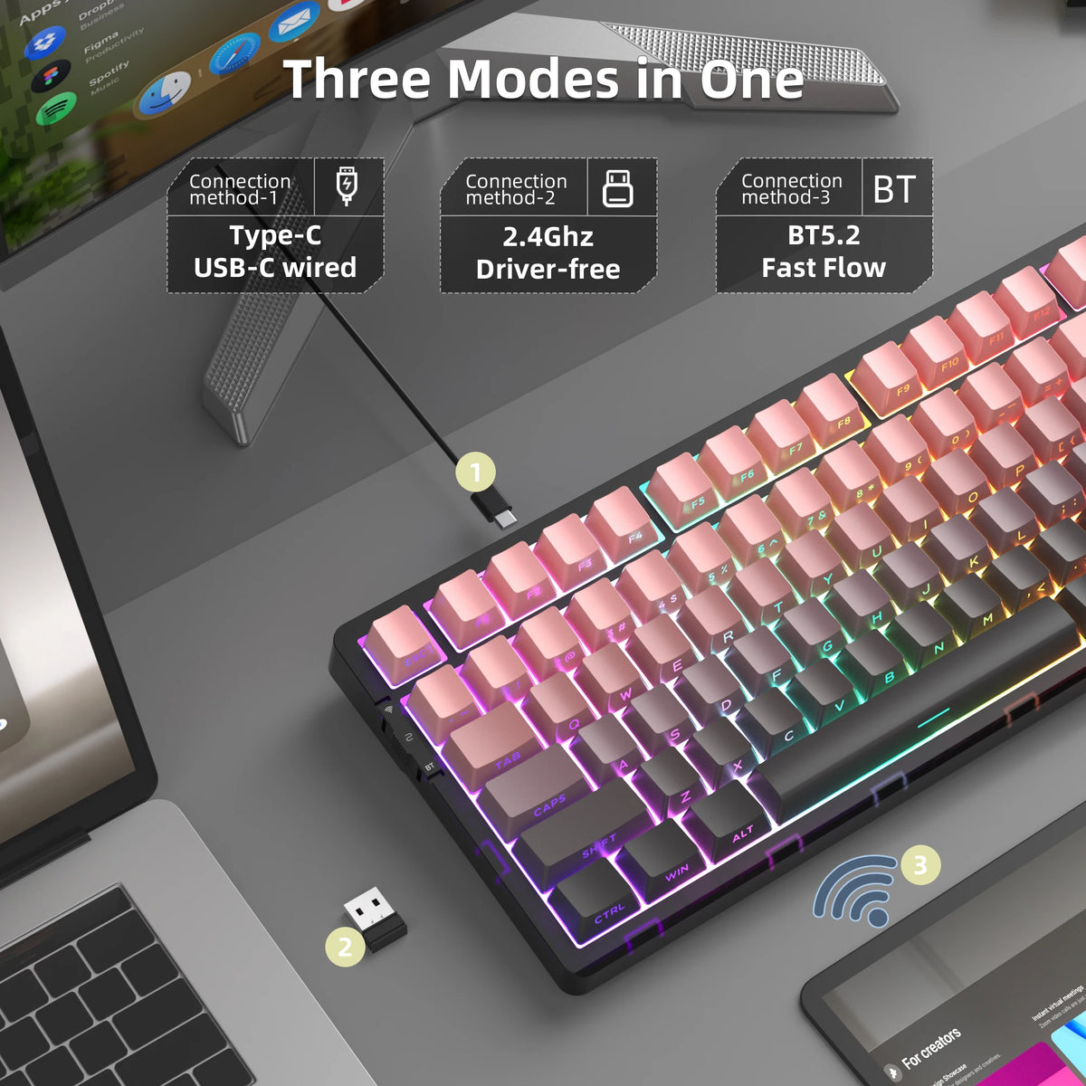MageGee Light100 Wireless Mechanical Keyboard Side-Printed Hot-Swappable Tri-mode 2.4G/USB/BT RGB Gasket Creamy Gaming Keyboard