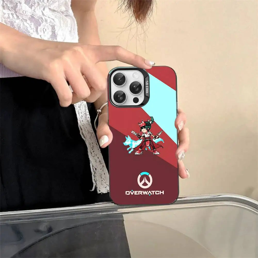 Capa para Telemóvel Game O-Overwatch em Estilo Pixel para iPhone 17 16 15 14 13 12 11 Pro MAX, Traseira Mate Antichoque e Anti-Queda