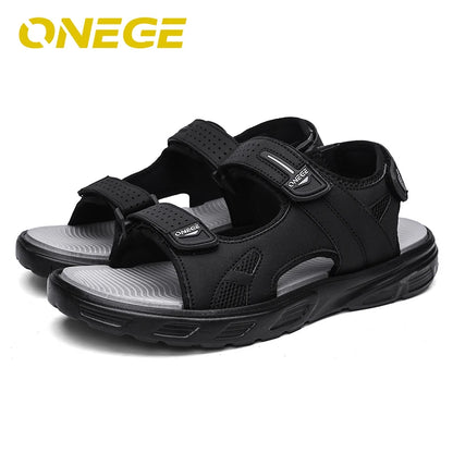 Une paire de sandales de sport simples, légères et neuves, style été, chaussures de conduite antidérapantes pour hommes, chaussures de plage, résistantes à l'usure, grande taille, chaussures à velcro