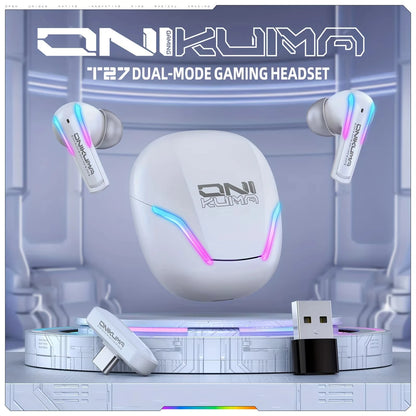 ONIKUMA T27 Wireless Earbuds Dual-mode Headset Independent Connection  with Touch Control 2.4Ghz Low Latency Stereo Bluetooth