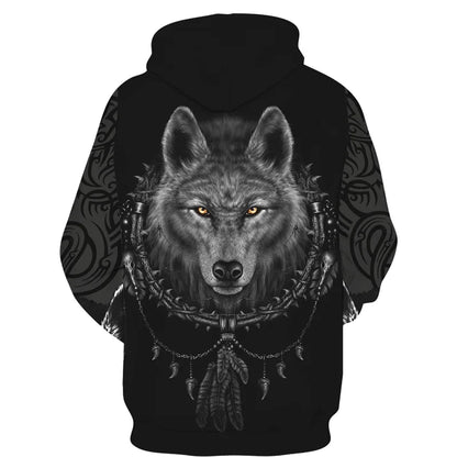 Sweat à capuz com fecho e estampado 3D de lobo, estilo streetwear, para homem/mulher, casaco com capuz unissexo casual hip-hop