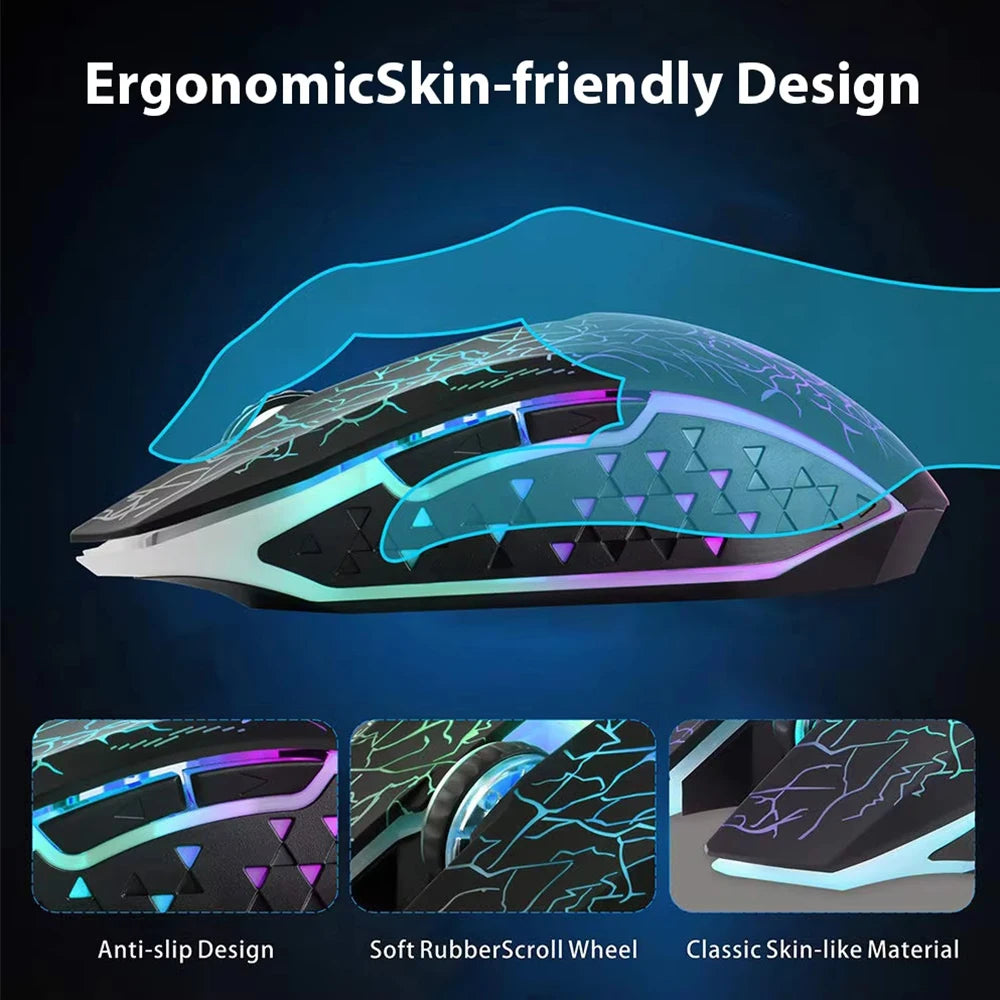 RGB Gaming Mouse Wireless Bluetooth 5.2 Mouse 1600DPI Ergonomic Silent 6 Button Rechargeable Mouse for PC MacBook Gaming & Office