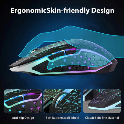 RGB Gaming Mouse Wireless Bluetooth 5.2 Mouse 1600DPI Ergonomic Silent 6 Button Rechargeable Mouse for PC MacBook Gaming & Office