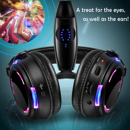 Silent Disco Wireless Headphones with LED Rechargeable Battery RF System for Silent Parties,Clubs,Meeting,Concert