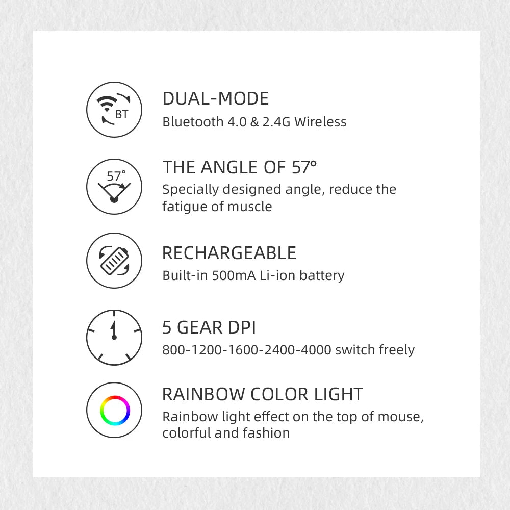 Delux Ergonomic Vertical Mouse Rechargeable Wireless Bluetooth RGB Mouse, 4000 DPI Silent Ergonomic Vertical Mouse for Laptop, PC & Gaming