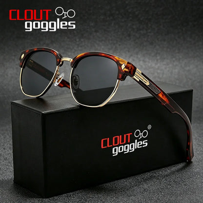CLOUT GOGGLES Business Sunglasses Male Female Metal Polygon Rivet Half Frame Outdoor Driving Ultraviolet Protection Sun Glasses