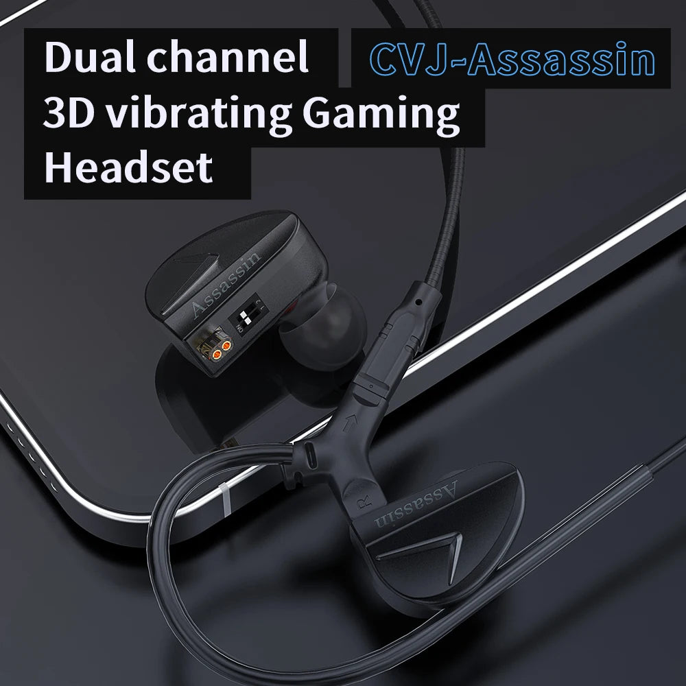 CVJ Assassin Hybrid Gaming Earphones 1DD+1BA Vibration Driver Wired HiFi Headphones with Mic, Type-C & 3.5mm In-Ear Gaming Earphones for E-Sports