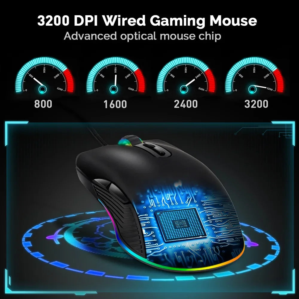 USB Type-C Wired Gaming Mouse RGB with 3200 DPI, Ergonomic Optical Gaming Mouse for MacBook Pro, Windows PC, Chromebook & USB-C Devices
