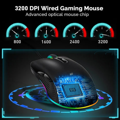 USB Type-C Wired Gaming Mouse RGB with 3200 DPI, Ergonomic Optical Gaming Mouse for MacBook Pro, Windows PC, Chromebook & USB-C Devices