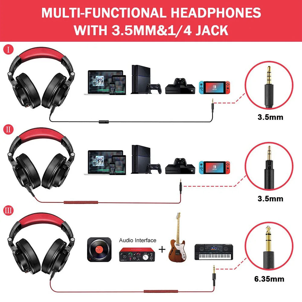 OneOdio Wired Over-Ear DJ Studio Headphones with Microphone – 40mm Driver Mixing & Monitoring Headset for Gaming & Recording