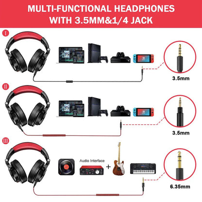 OneOdio Wired Over-Ear DJ Studio Headphones with Microphone – 40mm Driver Mixing & Monitoring Headset for Gaming & Recording