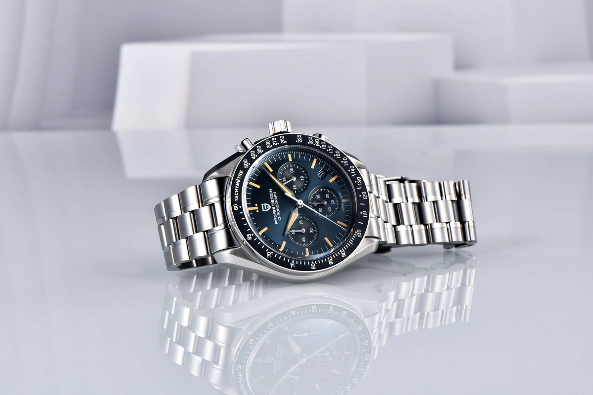 PAGANI DESIGN – Nouvelle montre à quartz de luxe pour homme, dotée d’un cadran à motif météorite, chronographe sportif, verre saphir avec traitement antireflet.