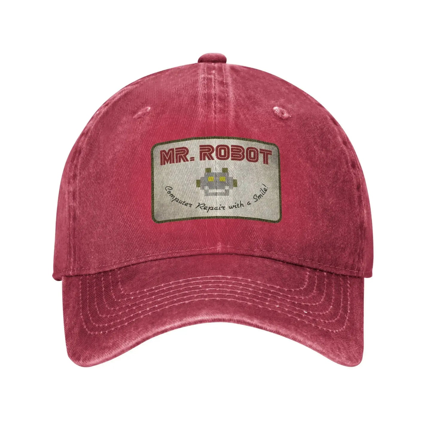 Computer with Sourires Anime Funny Mr Robot Custom Retro Cowboy Washed Baseball Caps for Men Denim Sun Hat Hip Hop Cap