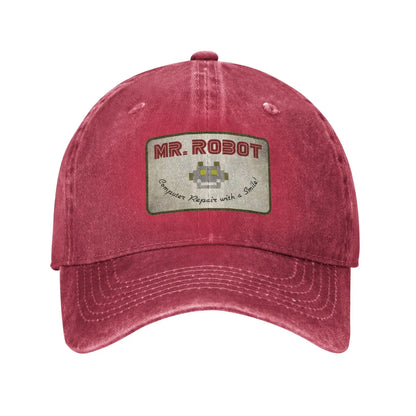Computer with Sourires Anime Funny Mr Robot Custom Retro Cowboy Washed Baseball Caps for Men Denim Sun Hat Hip Hop Cap