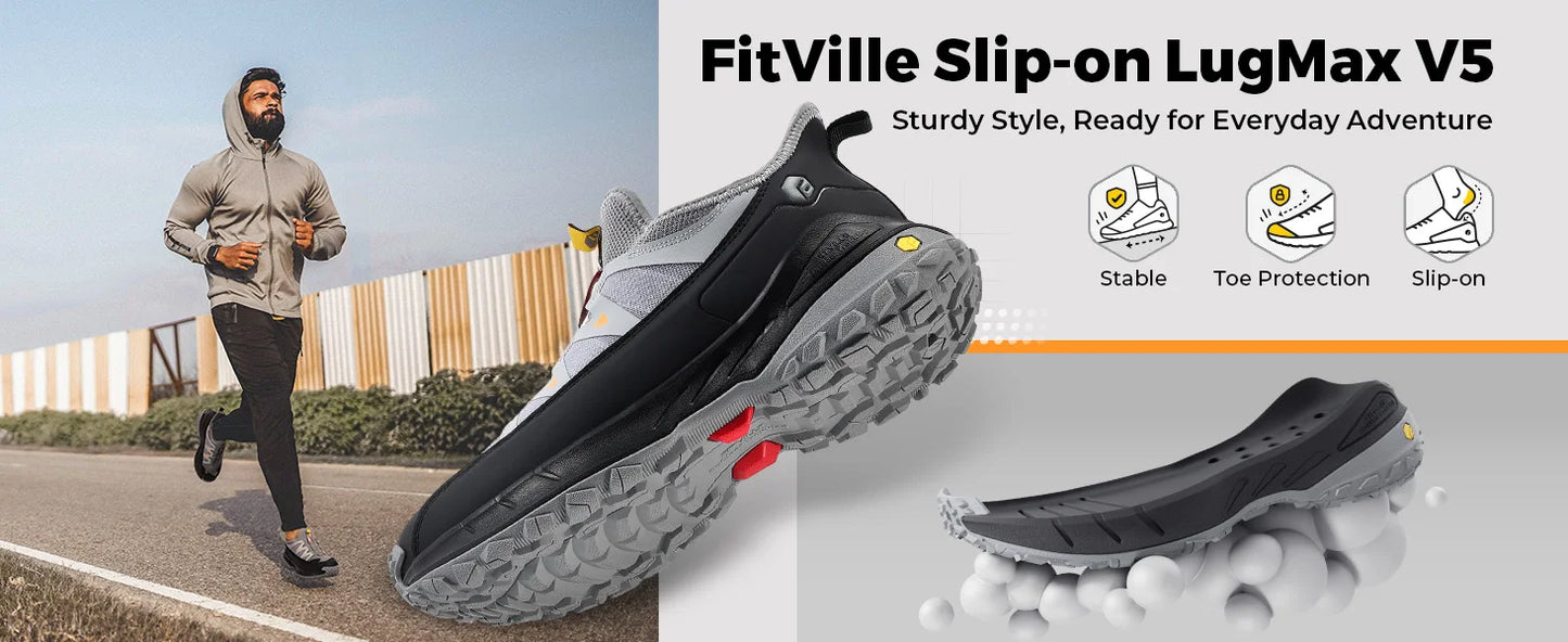 Fittington Wide Sneakers for Men Slip-On Hiking Shoes Soft Comfortable Men Running Shoe Slip-Resistant Walking Shoes with Arch Support