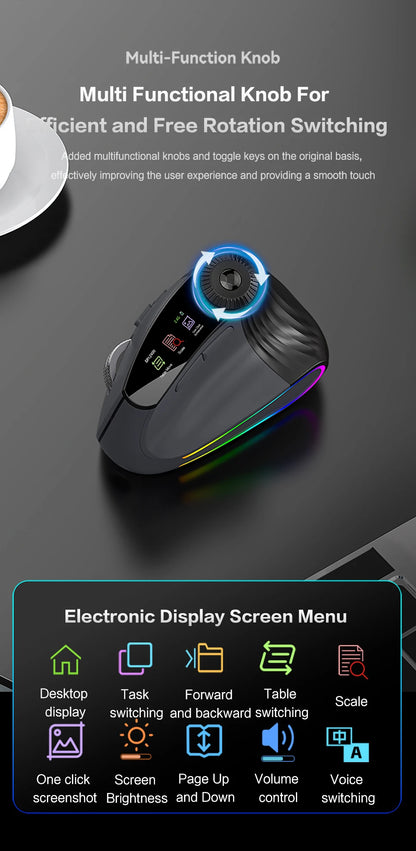 Wireless Ergonomic Mouse with Smart Flying Scroll, Bluetooth & 2.4G Rechargeable RGB Backlit Ergonomic Mouse, Adjustable DPI Gaming Mouse for PC, Laptop & Mac