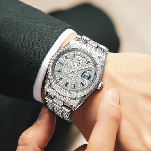 【START】Men's Watch Swiss Automatic Mechanical Movement Diamond Watch Waterproof Date Week Function Golden Watch