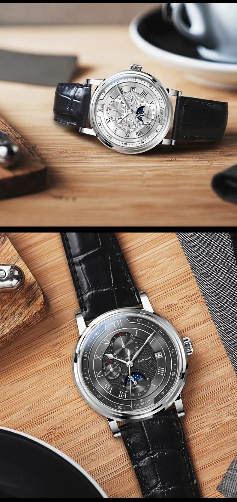 BORMAN BM3868  New 40mm  Luxury Men Automatic Mechanical Men's Watches Sapphire Multi-function Waterproof Moon Phase Clocks
