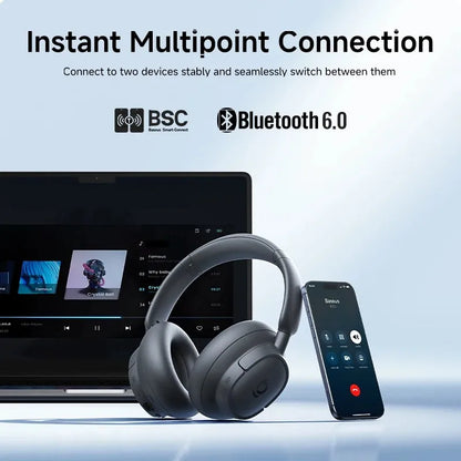 Baseus Bass BH1 NC Lite ANC Wireless Headphones Bluetooth 6.0 Noise Cancelling Headset 80H Battery Over Ear Earphones