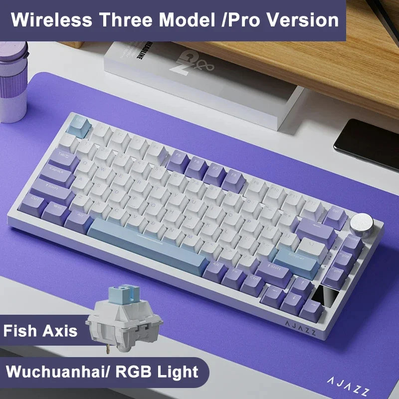 Ajazz AK820/AK820Pro Gaming Mechanical Keyboard Bluetooth 2.4G wireless/wired with hot-swappable volume buttons