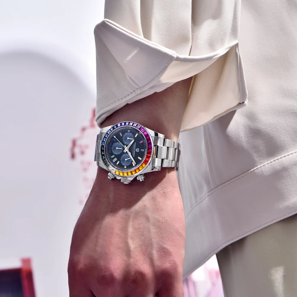 Zegarek męski PAGANI DESIGN – model z kolorowymi tarczami, luksusowy zegarek kwarcowy na rękę, chronograf wyposażony w mechanizm