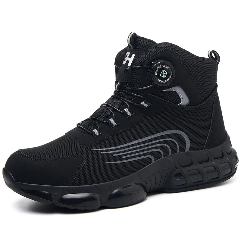 Bottes de sécurité de travail montantes pour hommes, chaussures de protection indestructibles à bout en acier, bouton rotatif, chaussures de travail de sécurité