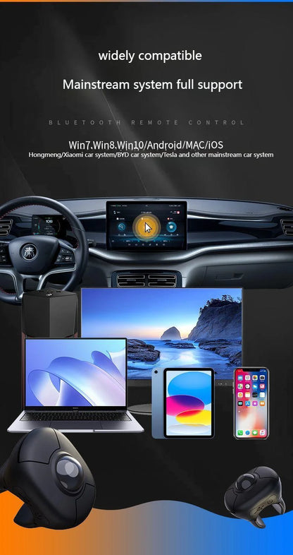 Trackball Finger Ring Mouse 2.4G + Bluetooth Wireless Remote Control Mouse for PPT, Presentations, Smart TV, Car Display & PC