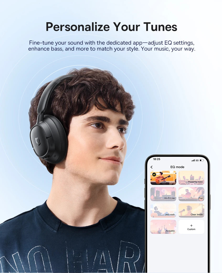 Baseus Bass EH10 NC Noise Cancelling Wireless Headphones Bluetooth 6.0 Over Ear Headset with 45dB ANC, 80H Battery, Hi-Res Audio & AI Calls