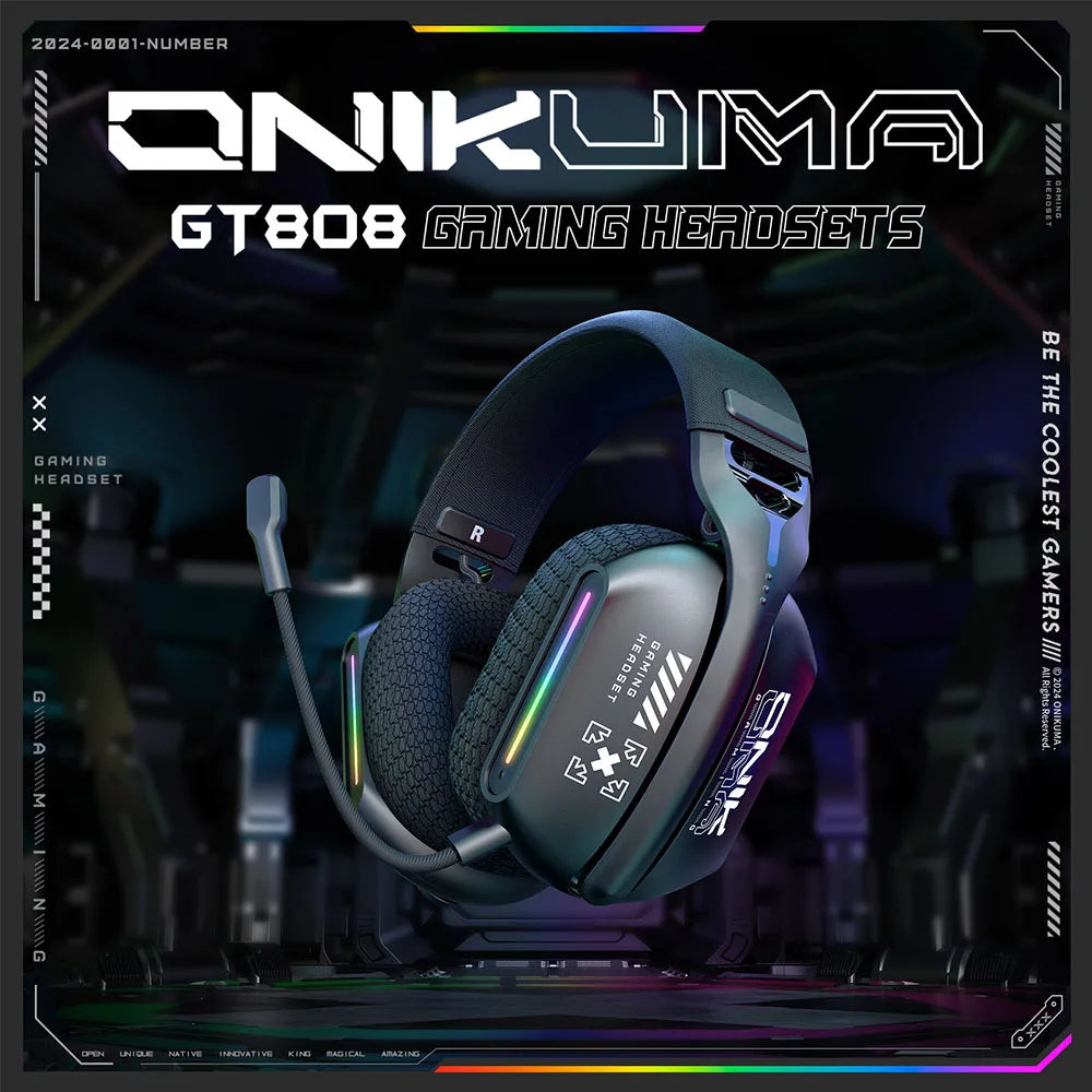 ONIKUMA GT808 Wireless Gaming Headset 2.4G/Bluetooth/Wired 3-Mode Over-Ear Gaming Headphones with Noise Cancelling Mic for PC PS4 PS5