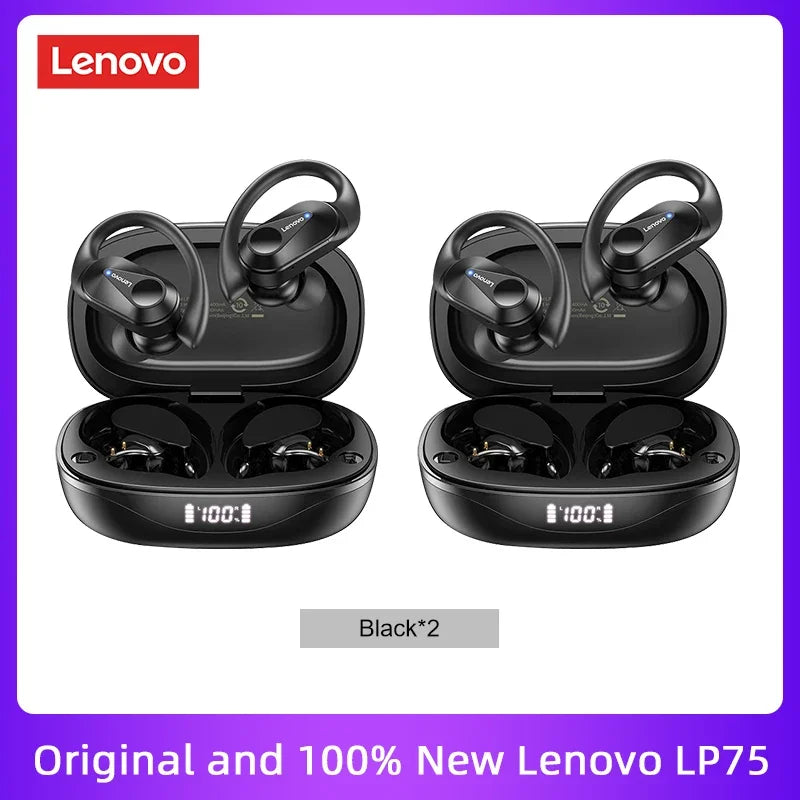 Lenovo LP75 TWS Bluetooth 5.3 Wireless Earphones – LED Display, Noise Reduction, Waterproof True Wireless Earbuds with Microphone & Deep Bass Sound