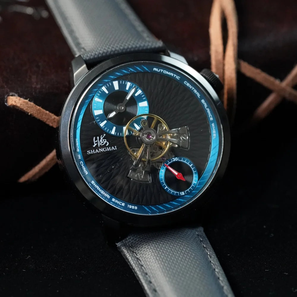 Shanghai Watch Sky Dome Men's Automatic Watches 42mm Center Flywheel Mechanical Wristwatch 5Bar Waterproof Watches Reloje S2101