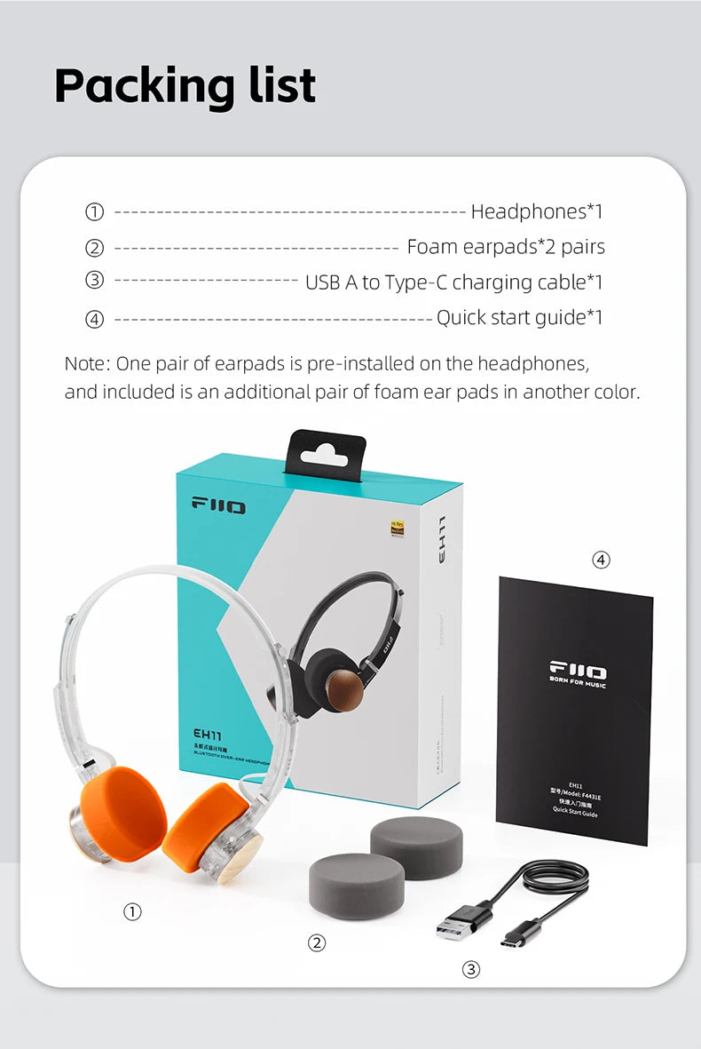 FIIO EH11 On-Ear Bluetooth Headphones – Hi-Res LDAC Wireless Bass Headset, 30H Battery, Dual Device Connection & Lightweight Retro Design