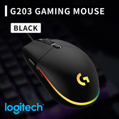 Logitech G203 LIGHTSYNC Wired Gaming Mouse 8000 DPI RGB Sensor, 6 Buttons Mechanical Tensioning USB Mouse for Gaming & Office