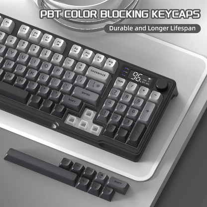 FREEWOLF M96 Wireless Keyboard RGB Gaming Keyboard with Knob Control, Bluetooth/2.4G/USB Wired Mechanical Feel Keyboard, PBT Keycaps, Display Screen, 3000mAh Battery